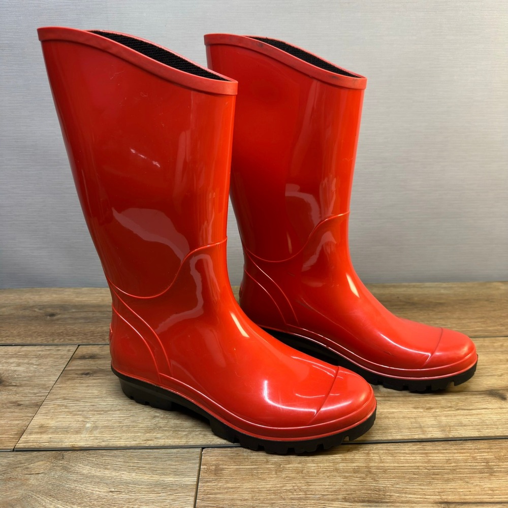 Columbia Womens 9 Red Rubber Rain Boots Waterproof USA Made Wellies BL1790-845